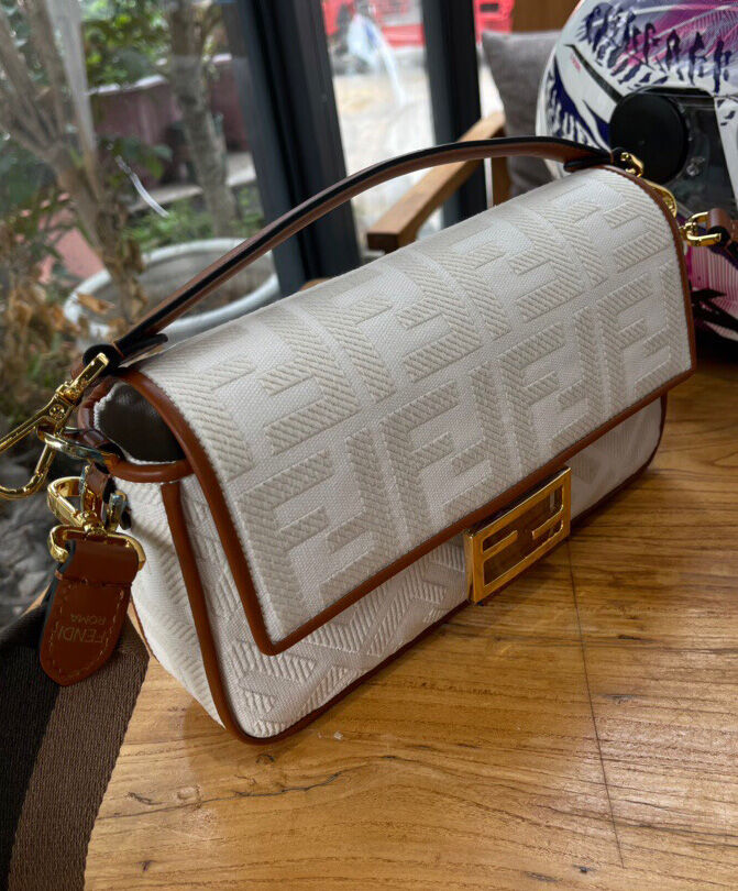 Fendi Baguette FF Canvas Bag 8BR600 Beige